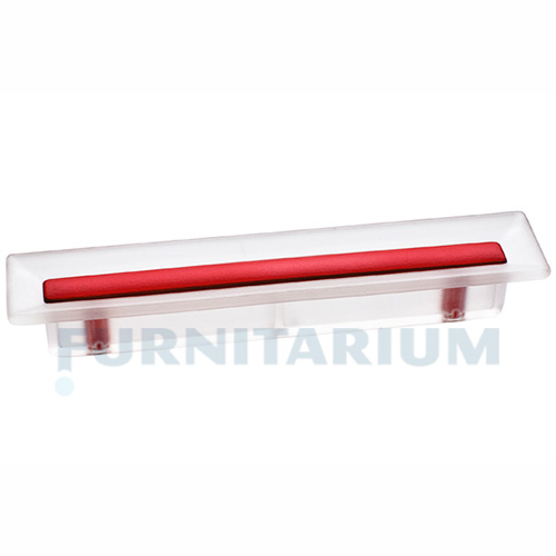 Ручка-скоба 96мм, отделка транспарент матовый + красный, MM81069 96 RED