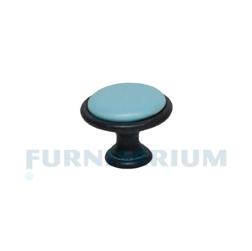 Ручка-кнопка, отделка железо чернёное с лазуритом + керамика голубая, MM07.15.00M 11 BLUE