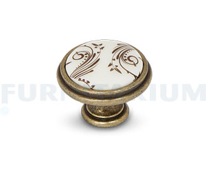 Ручка-кнопка D35мм бронза состаренная/керамика коричневые узоры, WPO.781.000.00D1