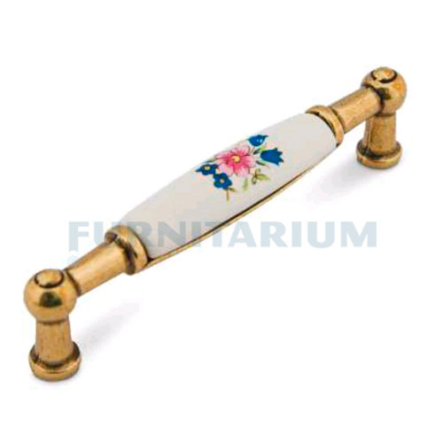Ручка-скоба 96мм бронза состаренная/керамика цветы, UP211AB/MLK