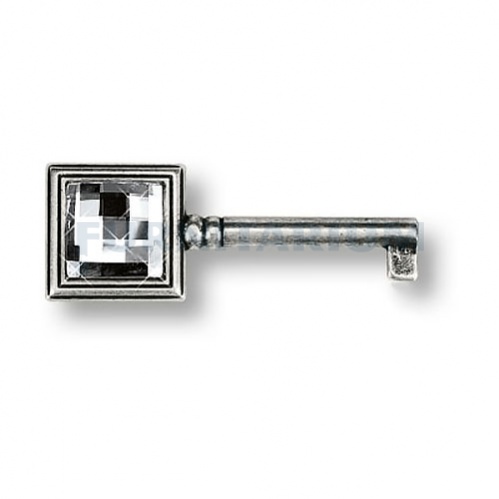 Ключ мебельный с кристаллом Swarovski, старое серебро, BR15.511.42.SWA.16